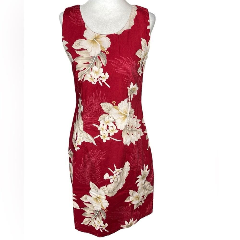 Vintage Pacific Legend Dress Red Hawaiian Hibiscus Flowers Cotton Sleeveless S